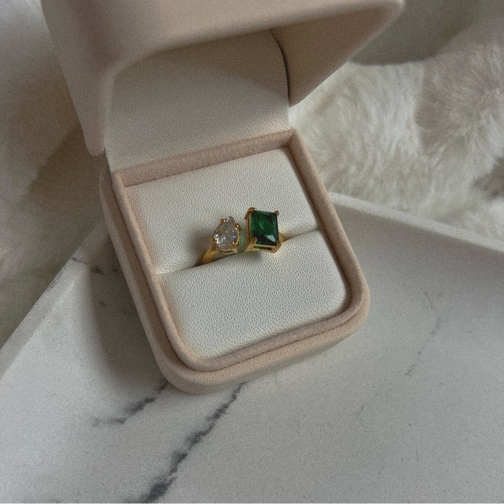 18k Gold Plated Emerald Adjustable Ring